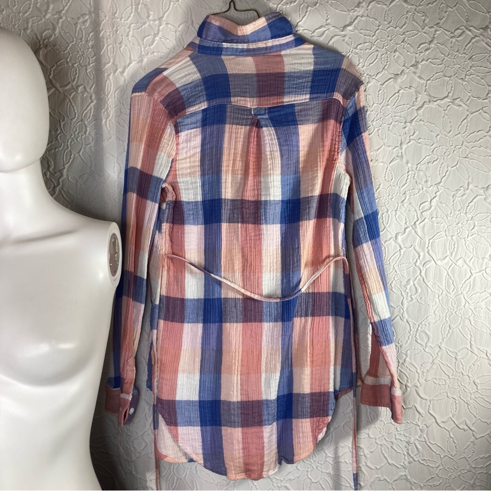 Isabel Maternity Plaid Tunic Top Pink Blue Tie Waist - Picture 6 of 14